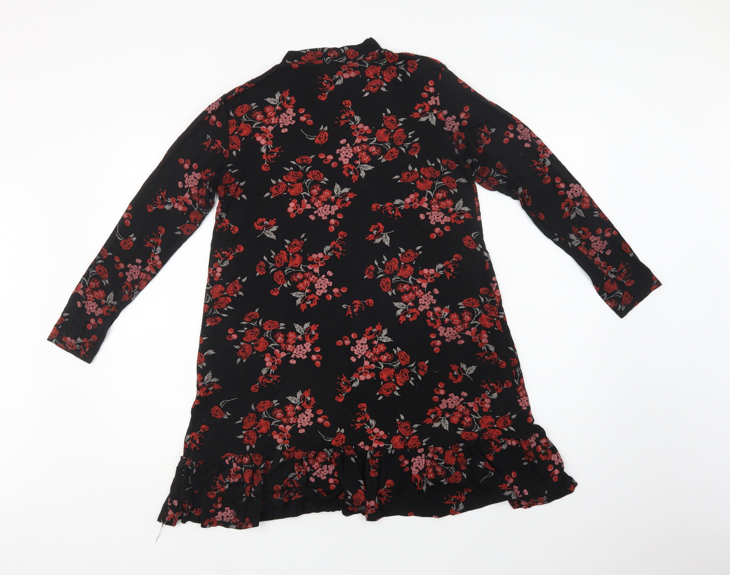Boohoo Womens Black Floral Polyester A-Line  Size 14  Mock Neck