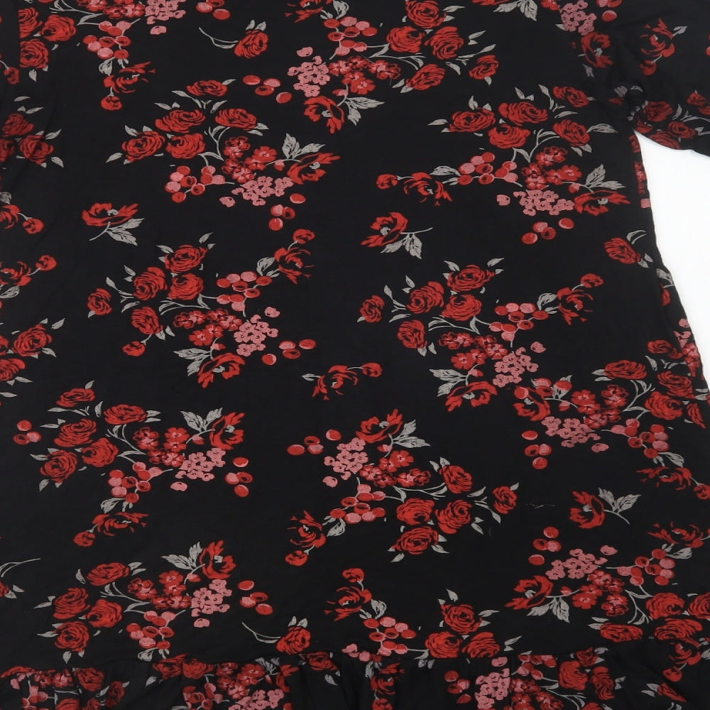 Boohoo Womens Black Floral Polyester A-Line  Size 14  Mock Neck