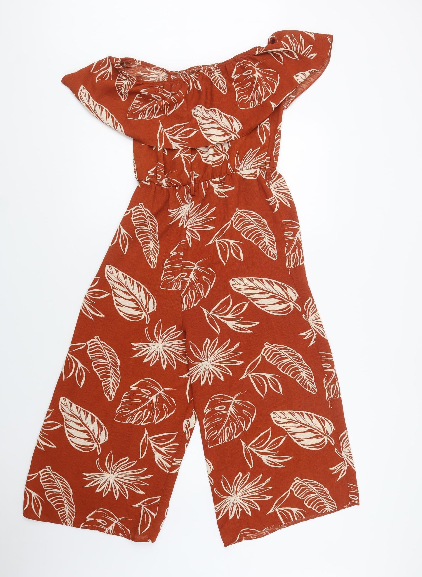 George Womens Brown Floral Polyester Jumpsuit One-Piece Size 8 L19 in