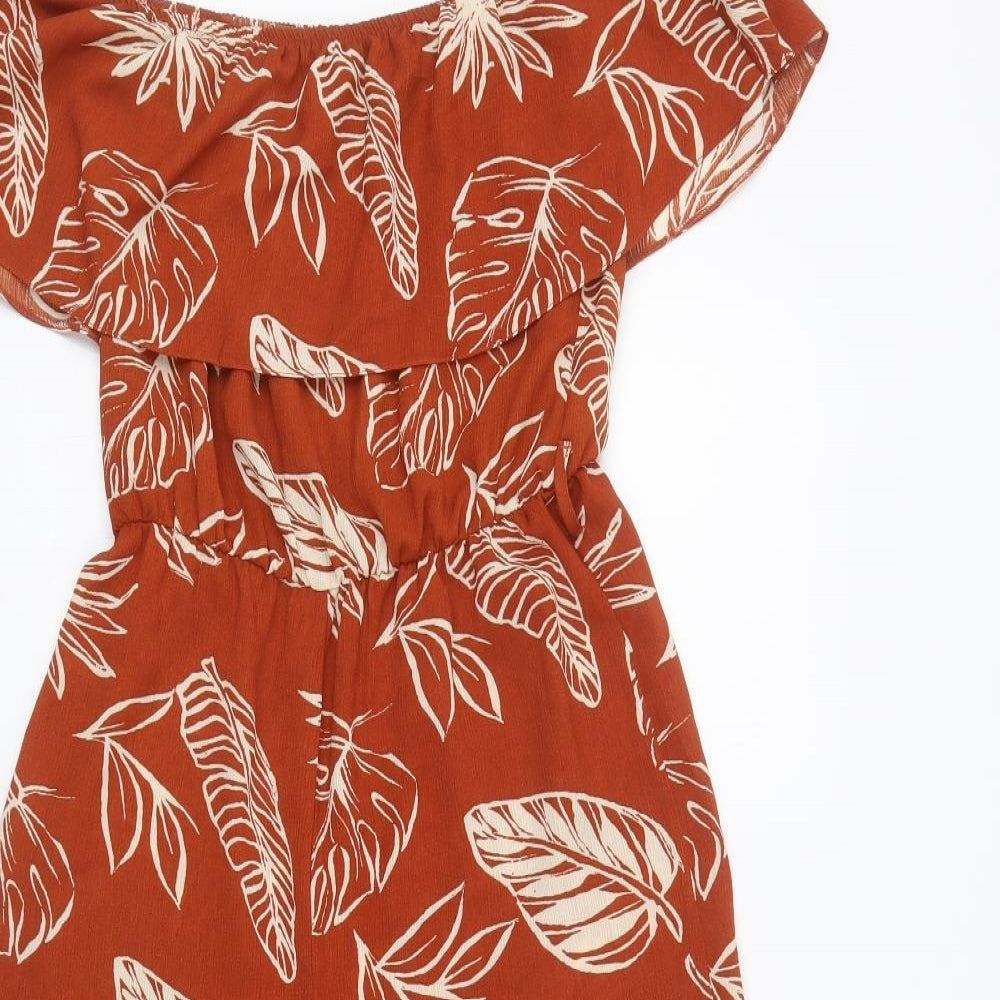 George Womens Brown Floral Polyester Jumpsuit One-Piece Size 8 L19 in
