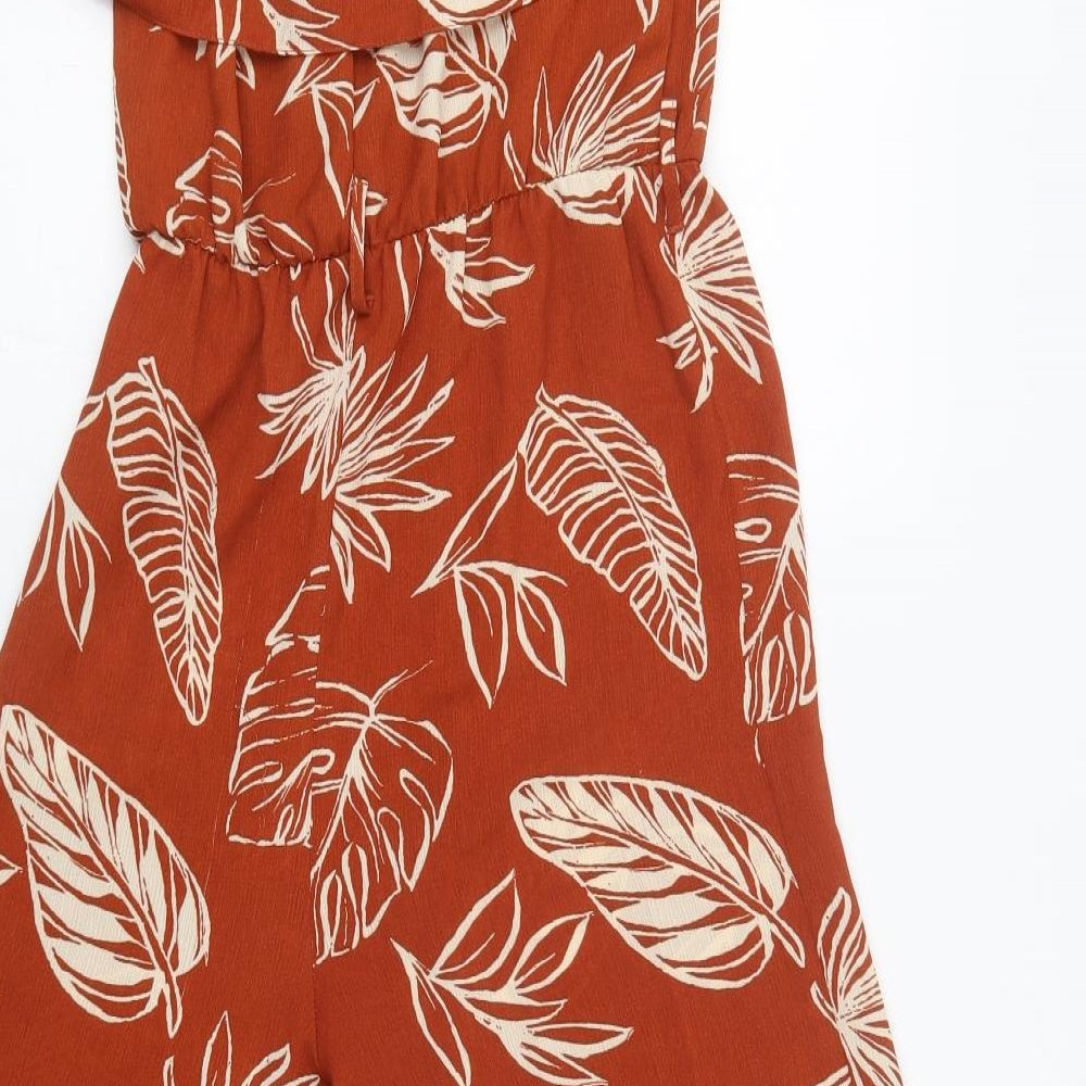 George Womens Brown Floral Polyester Jumpsuit One-Piece Size 8 L19 in