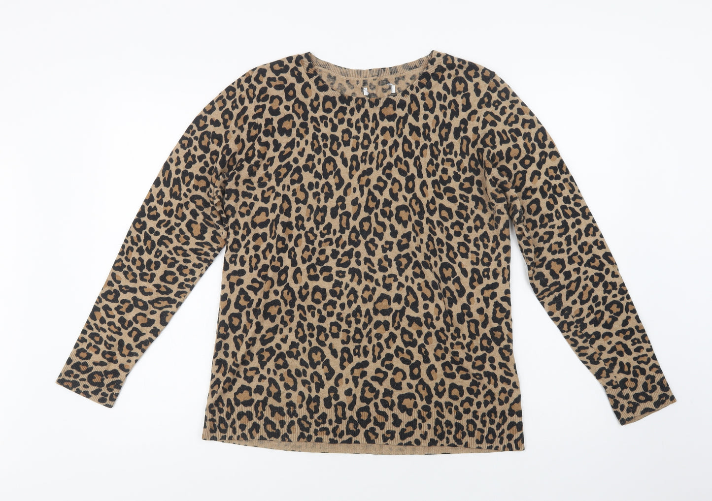 Amazon Womens Beige Crew Neck Animal Print Cotton Pullover Jumper Size L
