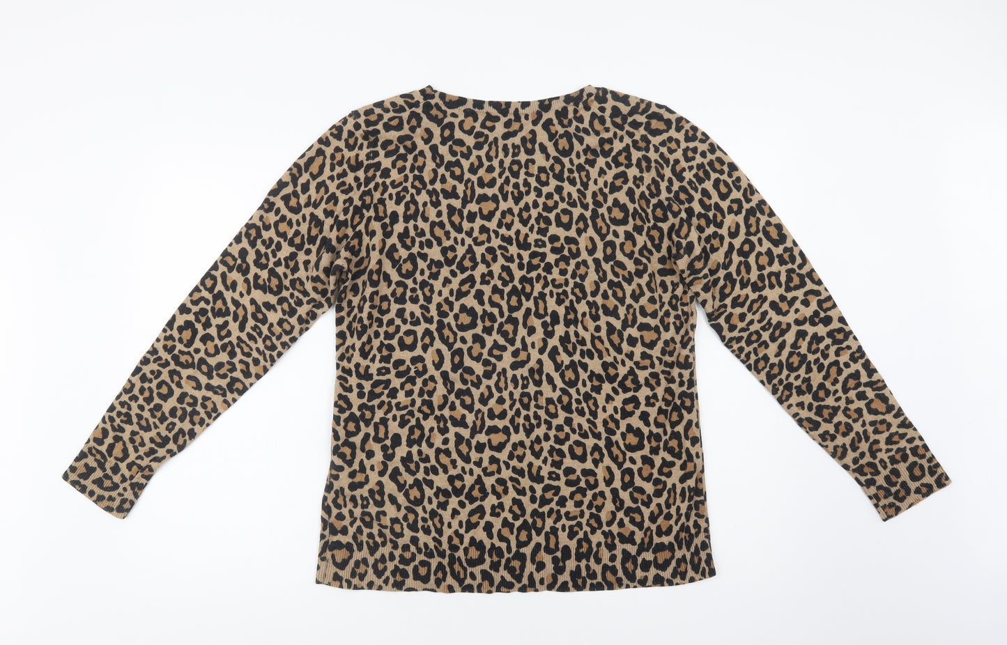 Amazon Womens Beige Crew Neck Animal Print Cotton Pullover Jumper Size L