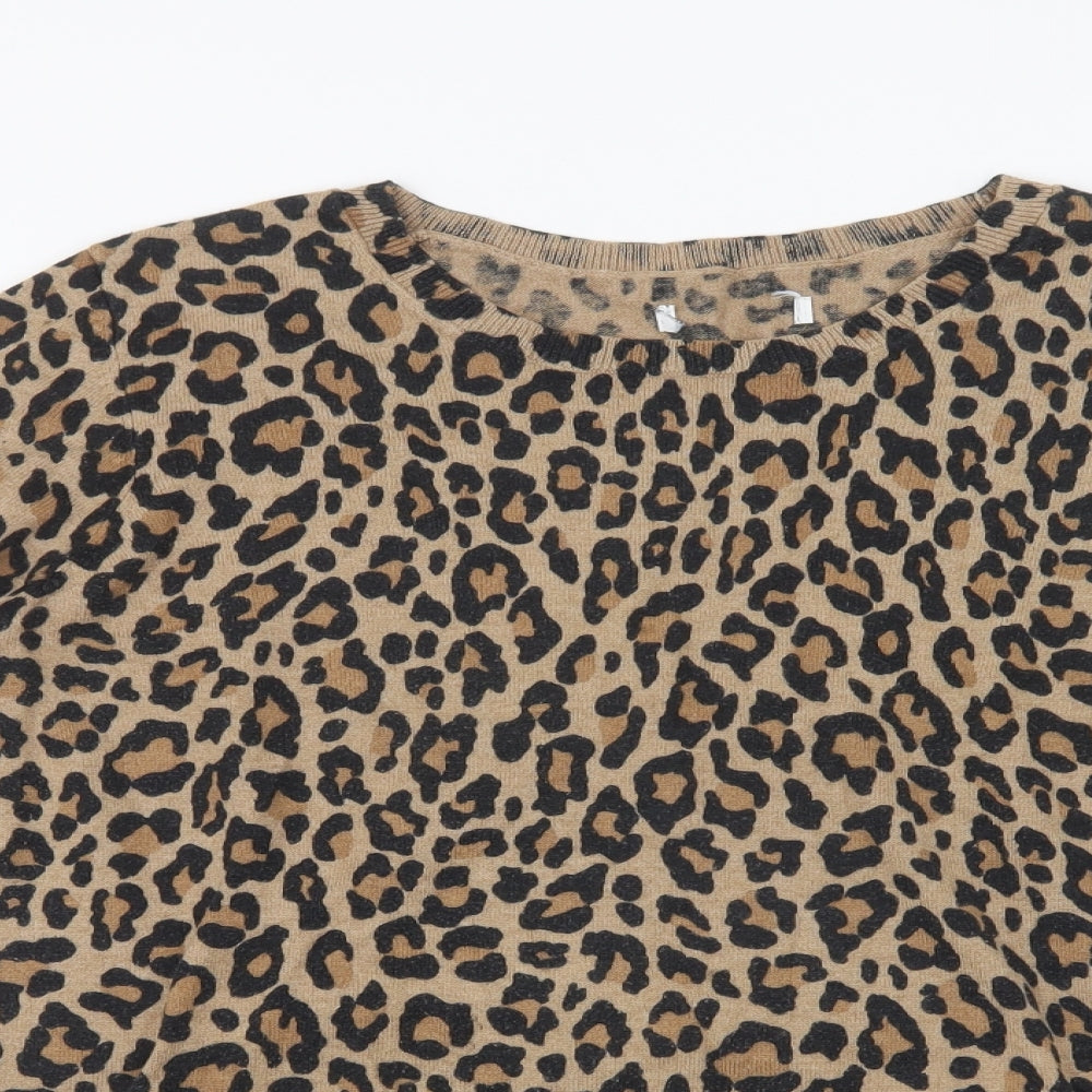 Amazon Womens Beige Crew Neck Animal Print Cotton Pullover Jumper Size L