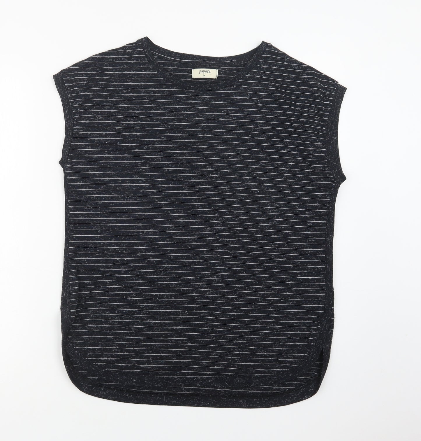 Papaya Womens Black Striped Polyester Basic Blouse Size 14 Crew Neck