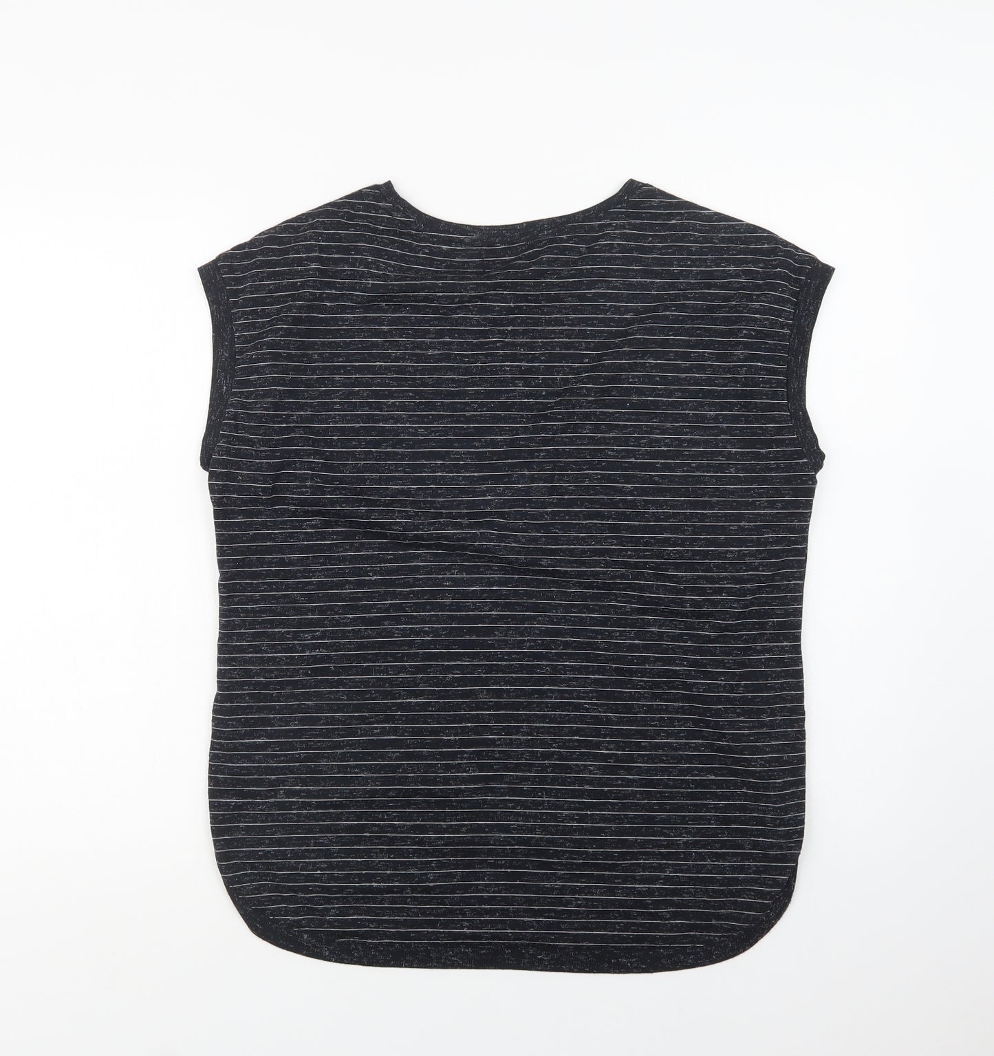 Papaya Womens Black Striped Polyester Basic Blouse Size 14 Crew Neck