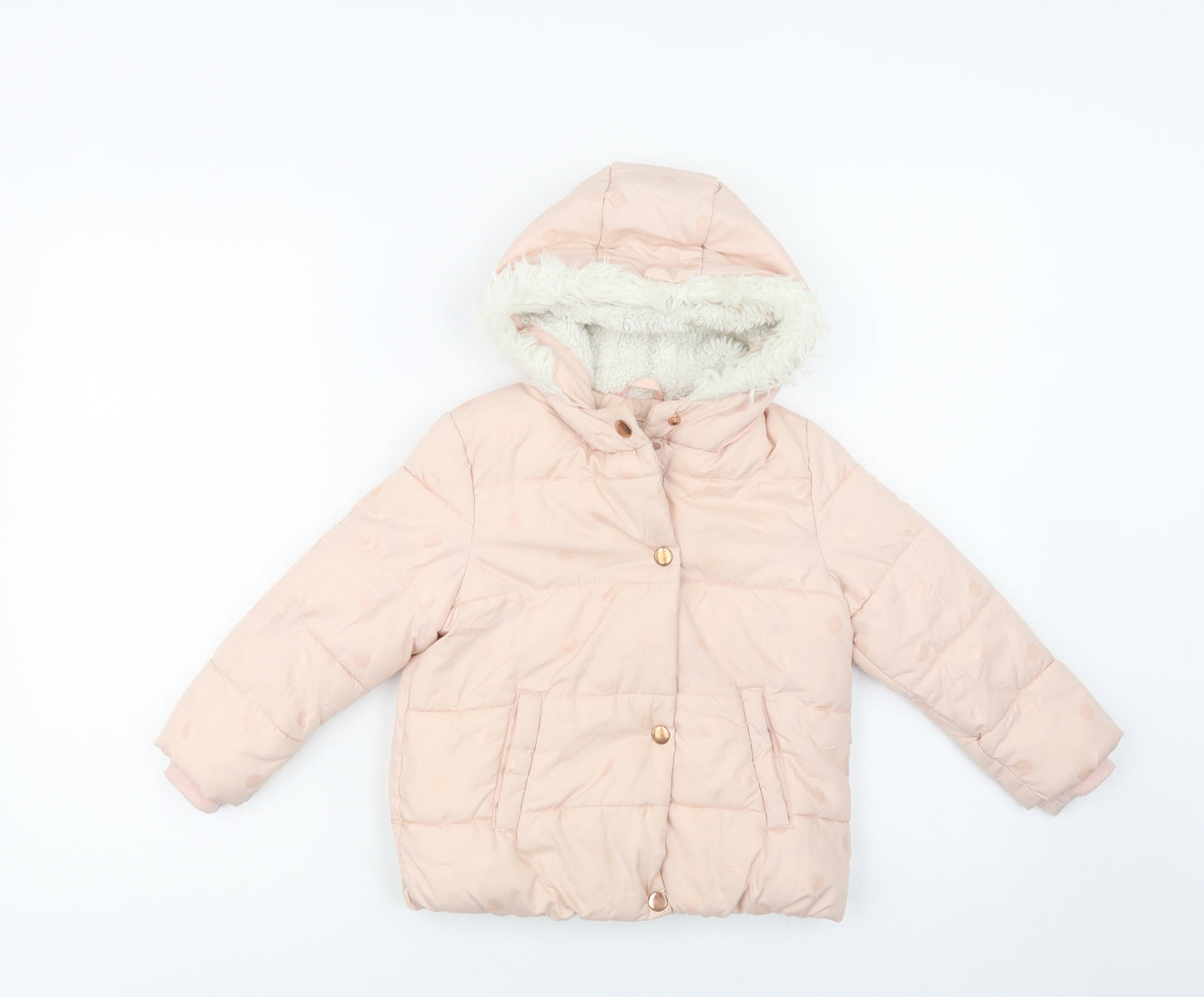 George Girls Pink Polka Dot  Puffer Jacket Jacket Size 3-4 Years  Zip