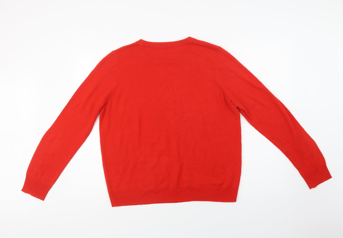 TU Womens Red Crew Neck Geometric Acrylic Pullover Jumper Size 16   - Heart Print