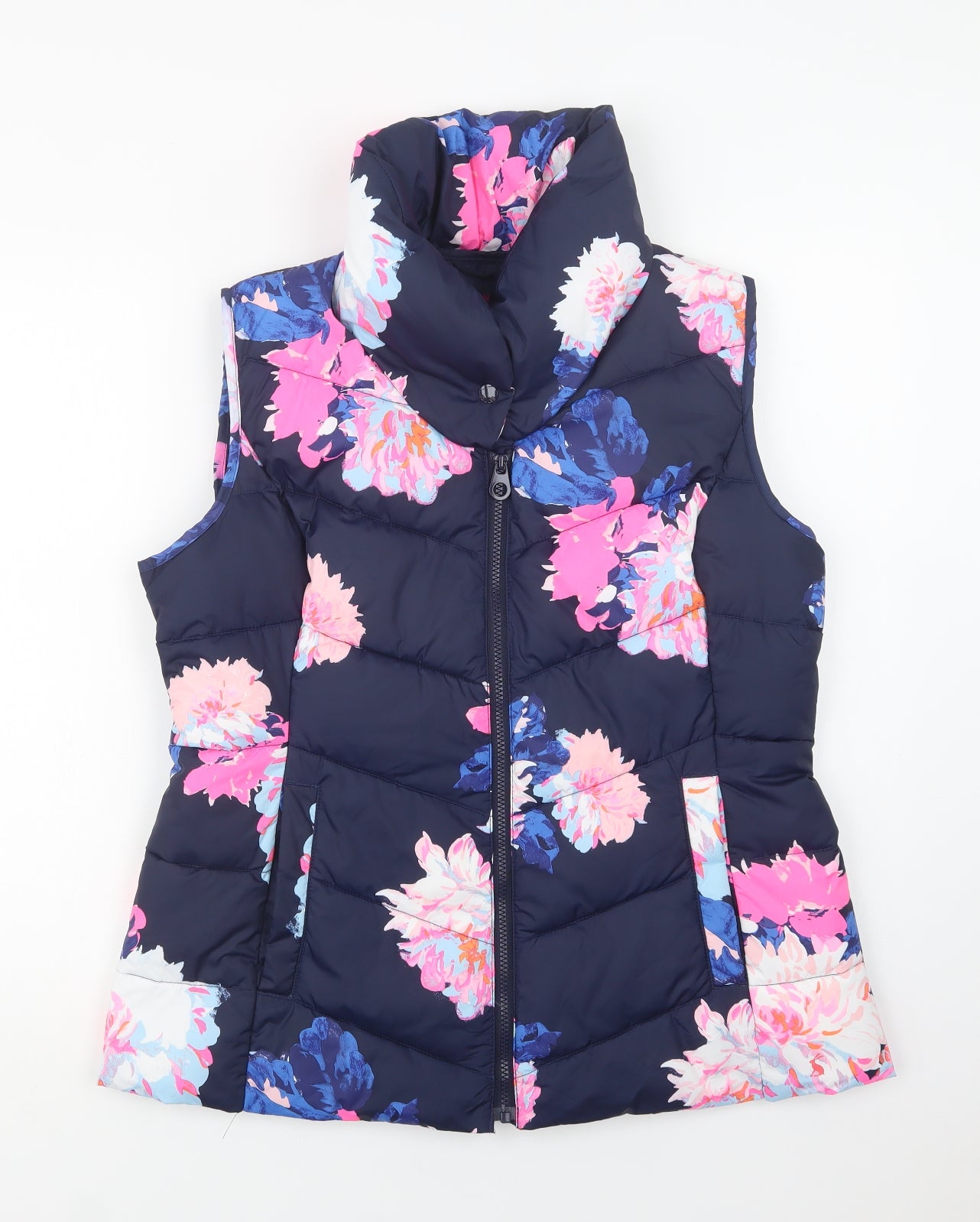 Joules Womens Blue Floral  Gilet Waistcoat Size 16  Zip
