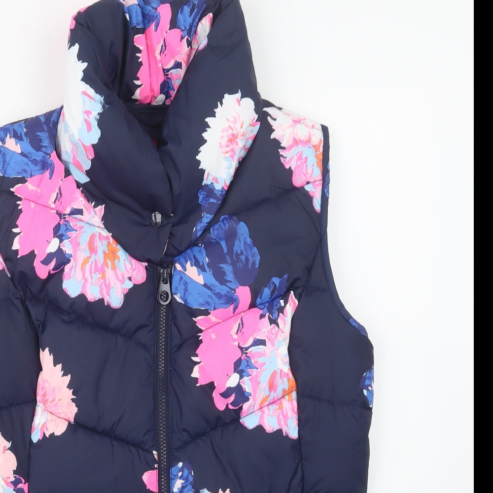 Joules Womens Blue Floral  Gilet Waistcoat Size 16  Zip