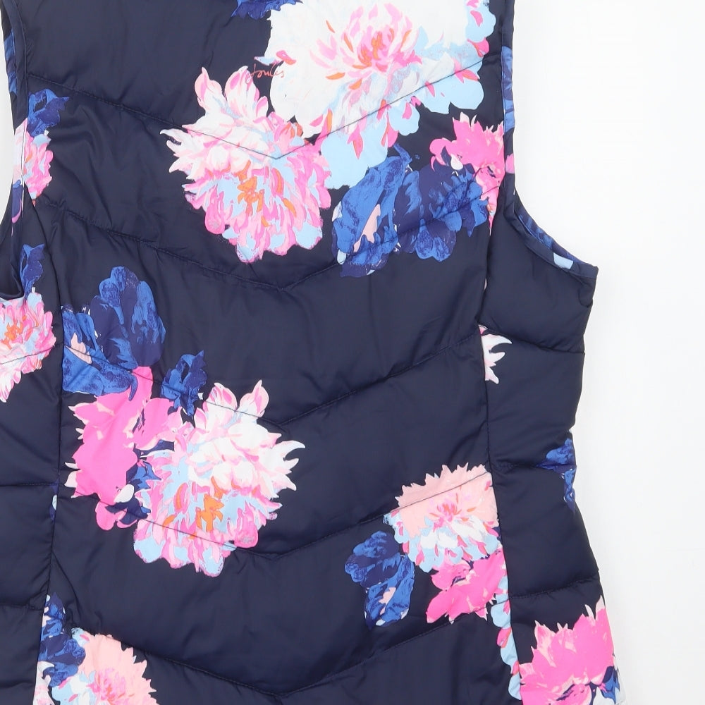 Joules Womens Blue Floral  Gilet Waistcoat Size 16  Zip