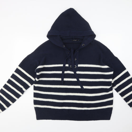 Brave Soul Womens Blue High Neck Striped Acrylic Pullover Jumper Size L
