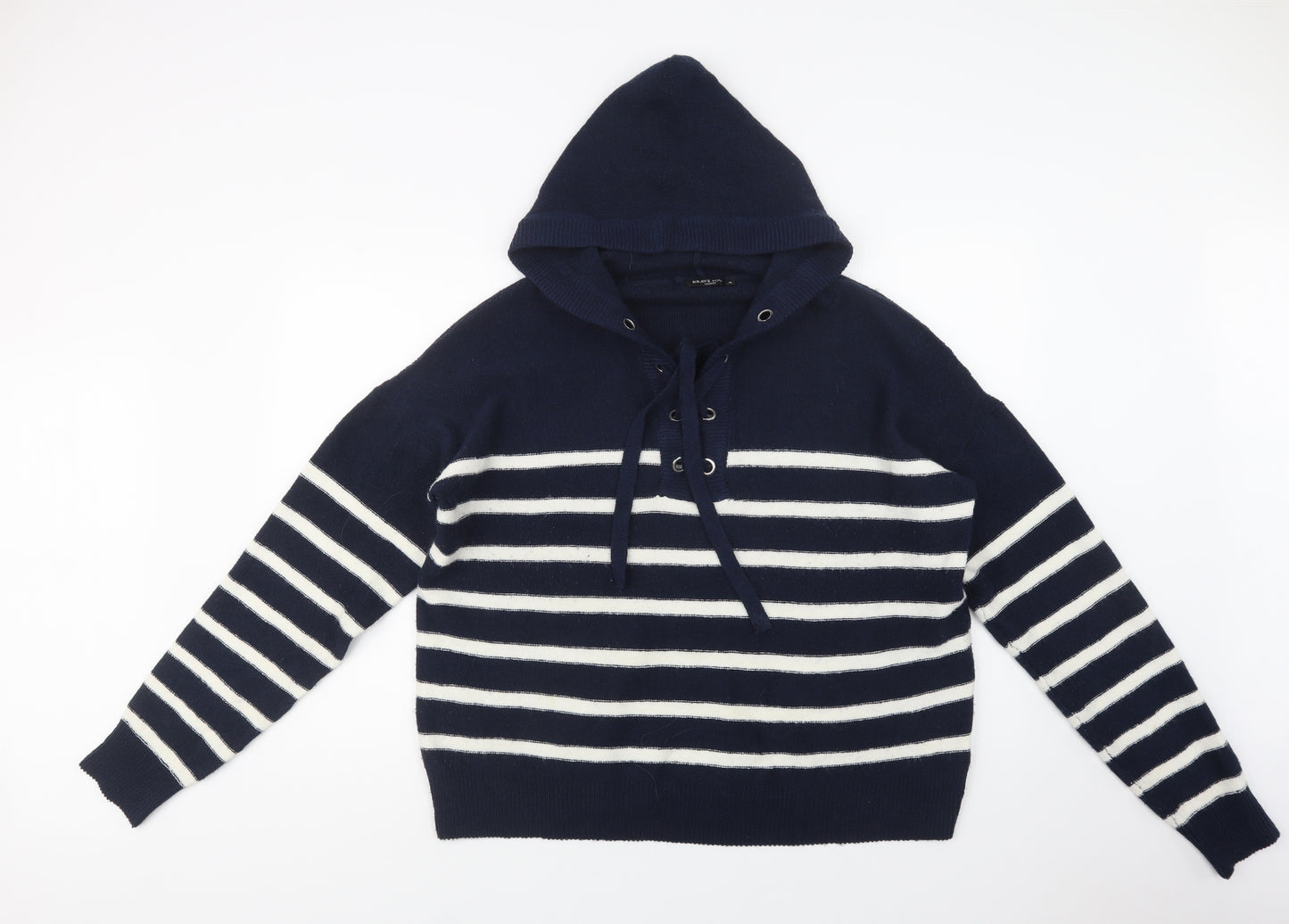 Brave Soul Womens Blue High Neck Striped Acrylic Pullover Jumper Size L