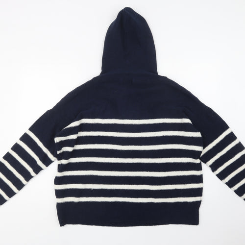 Brave Soul Womens Blue High Neck Striped Acrylic Pullover Jumper Size L