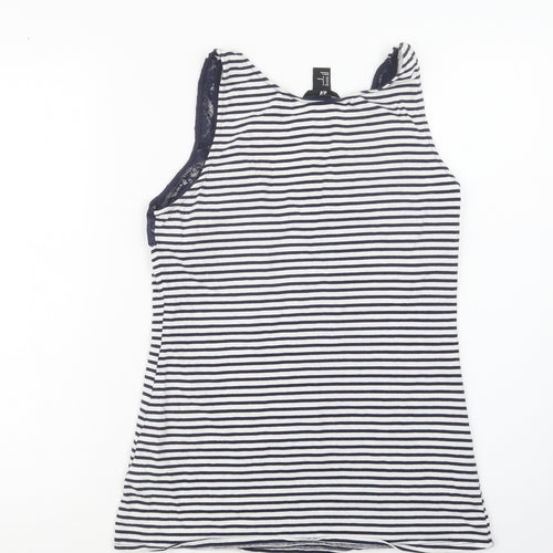 H&M Womens Blue Striped Cotton Top Pyjama Top Size M   - Lace Detail