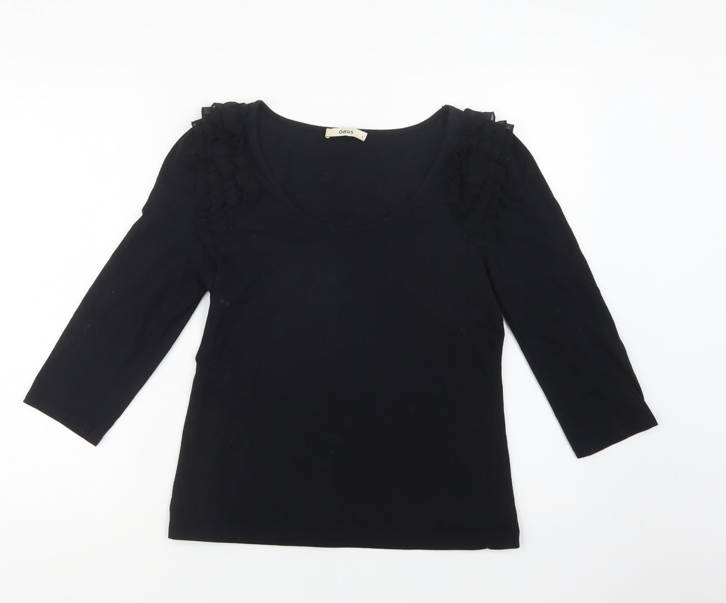Oasis Womens Black  Cotton Basic Blouse Size S Scoop Neck