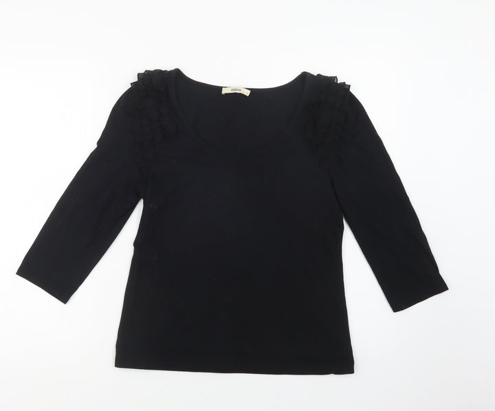 Oasis Womens Black Cotton Basic Blouse Size S Scoop Neck