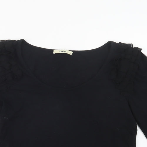 Oasis Womens Black  Cotton Basic Blouse Size S Scoop Neck