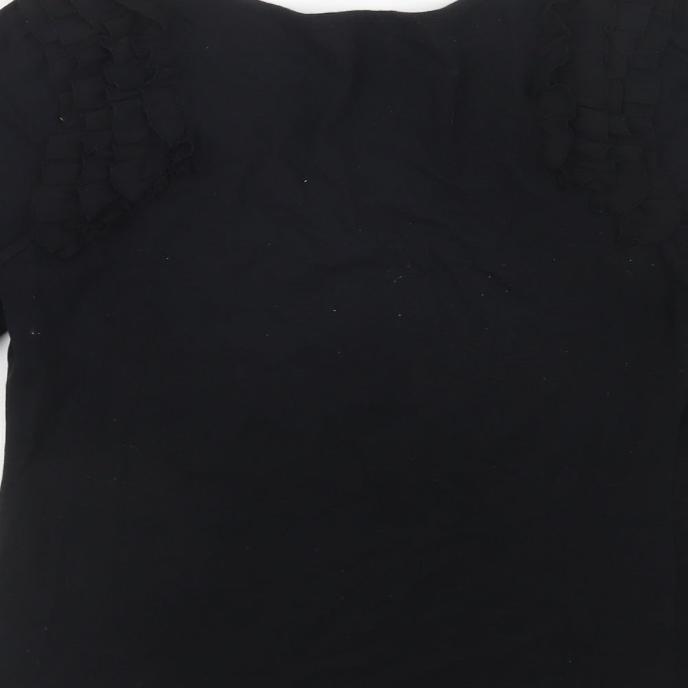 Oasis Womens Black  Cotton Basic Blouse Size S Scoop Neck
