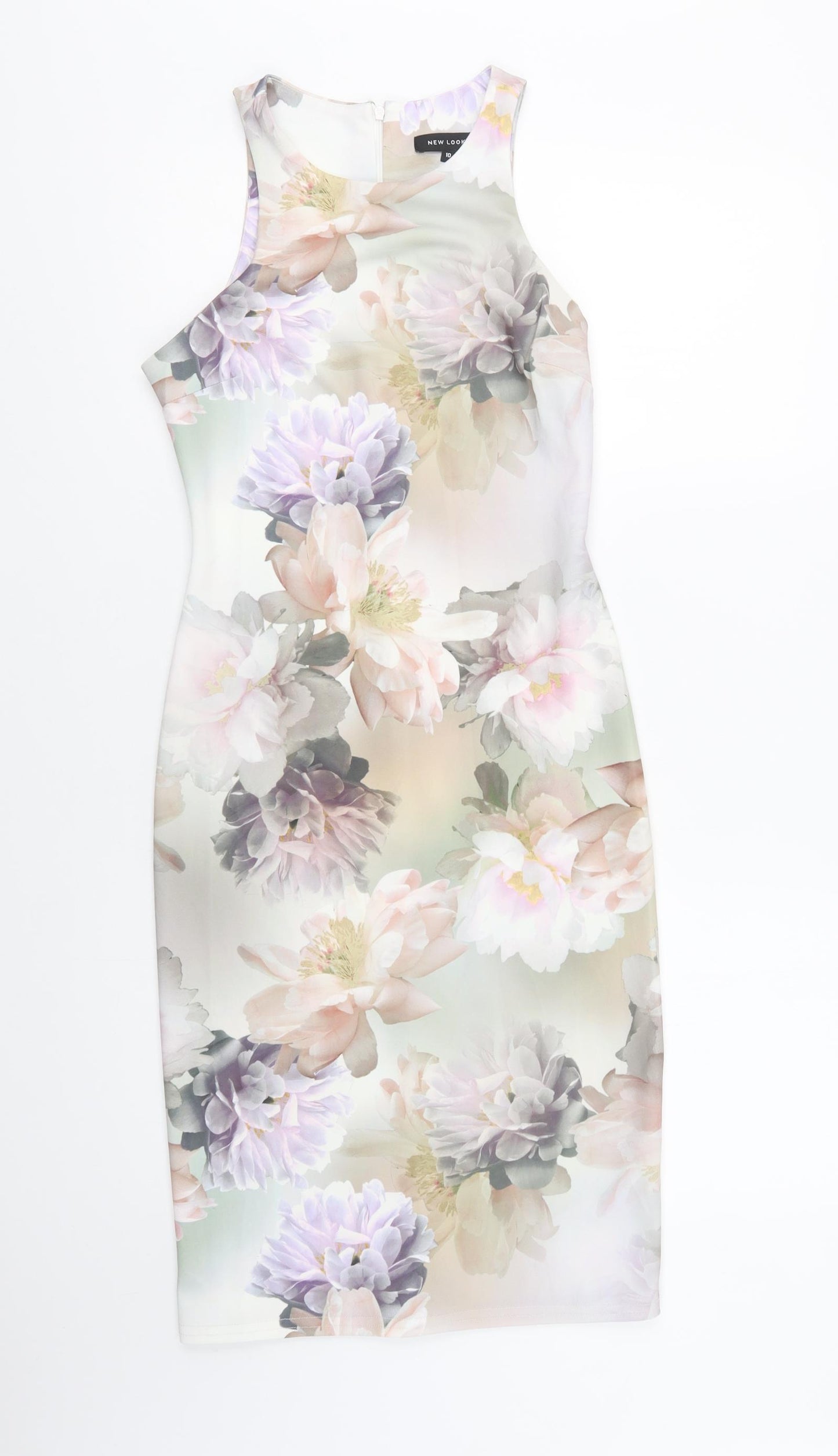 New Look Womens Multicoloured Floral Polyester Bodycon  Size 10  Round Neck Zip
