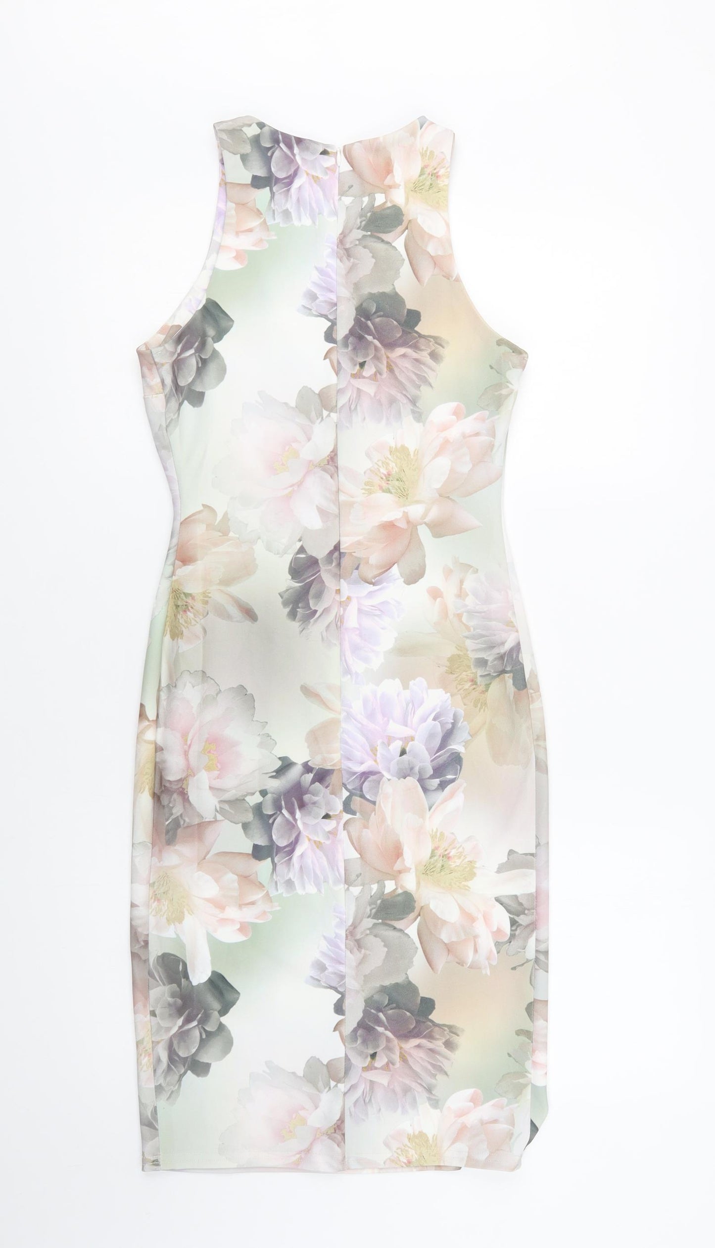 New Look Womens Multicoloured Floral Polyester Bodycon  Size 10  Round Neck Zip