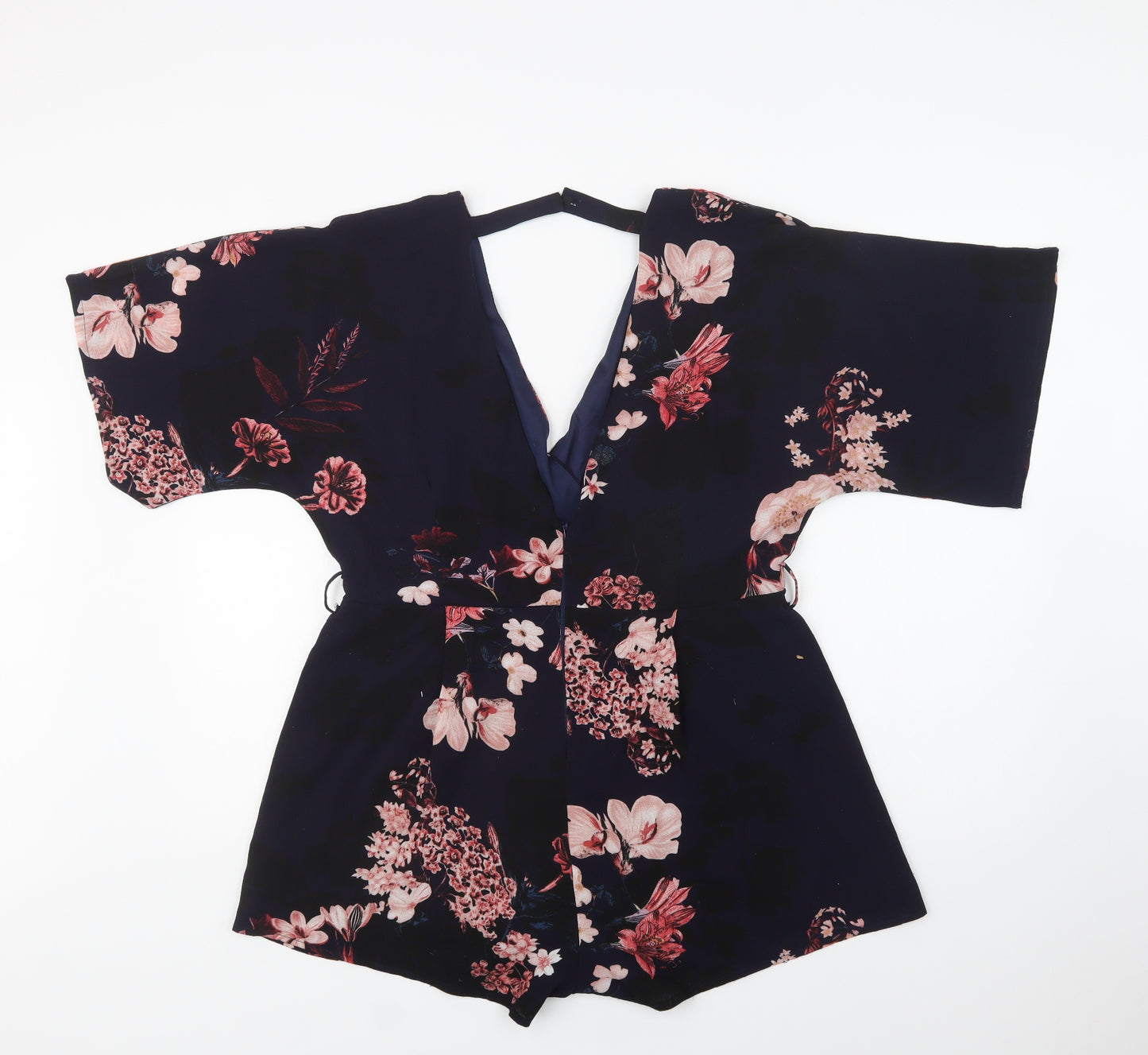 Preworn Womens Blue Floral Polyester Playsuit One-Piece Size 16  Zip