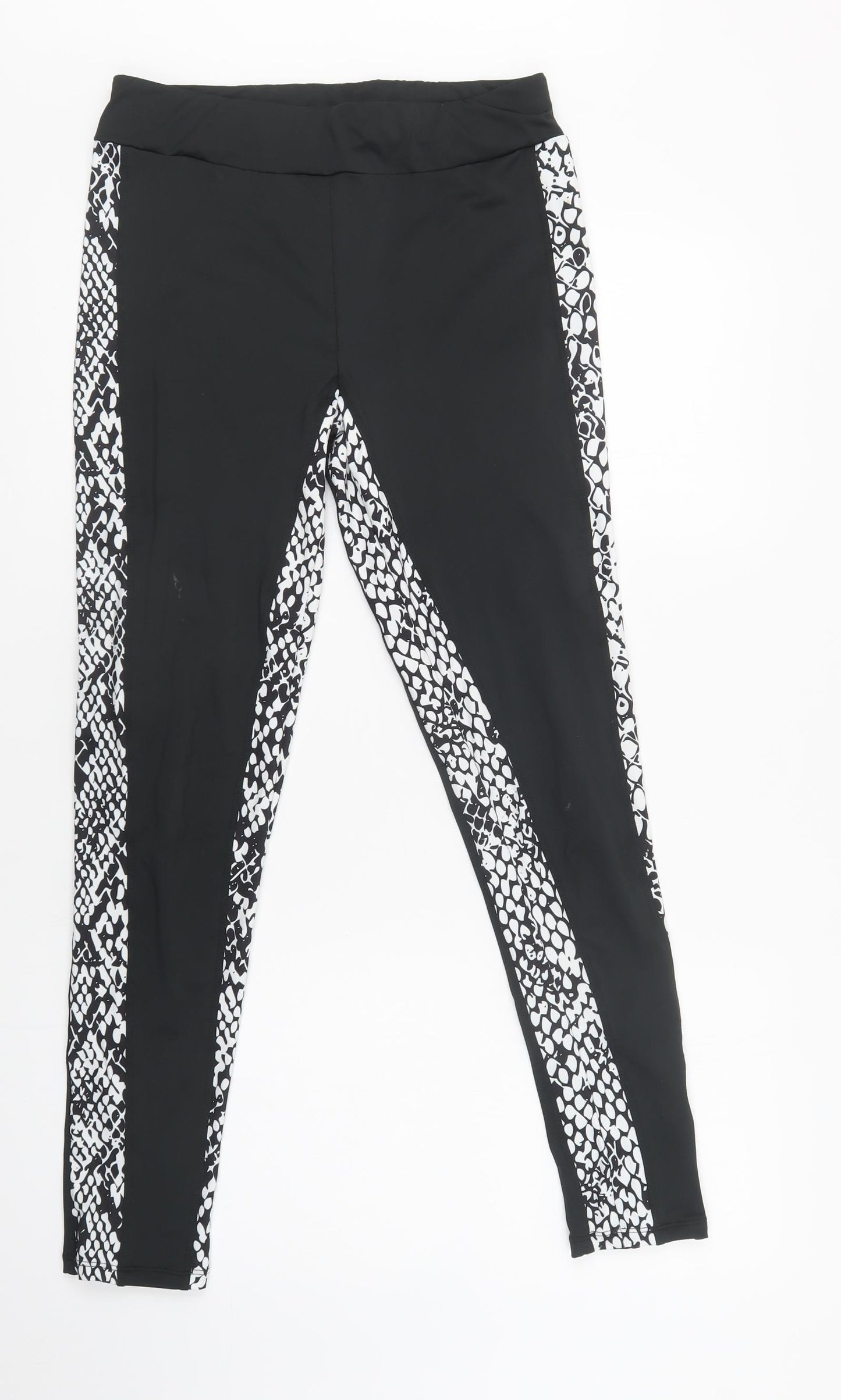 Boohoo Womens Black Animal Print Polyester Compression Leggings Size 12 L30 in Regular