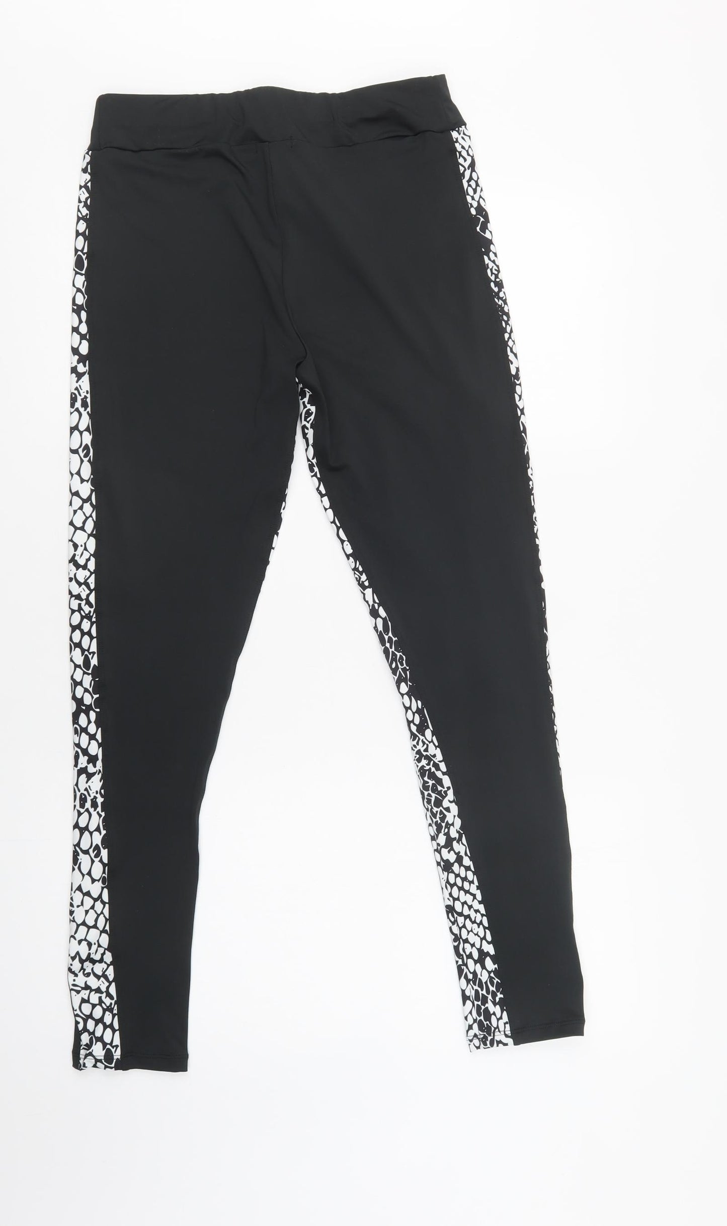 Boohoo Womens Black Animal Print Polyester Compression Leggings Size 12 L30 in Regular