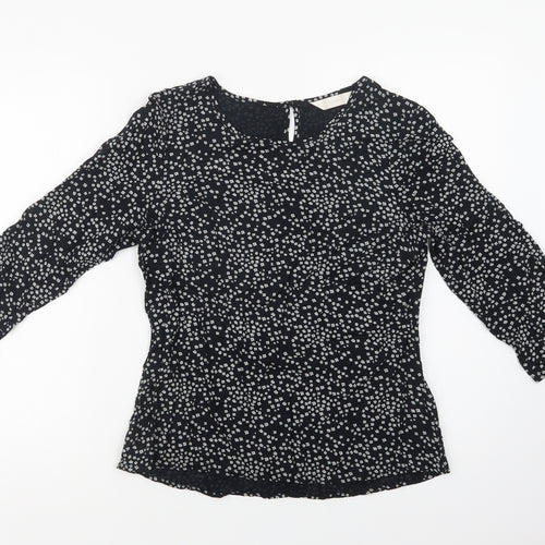 BHS Womens Black Floral Viscose Basic Blouse Size 10 Crew Neck