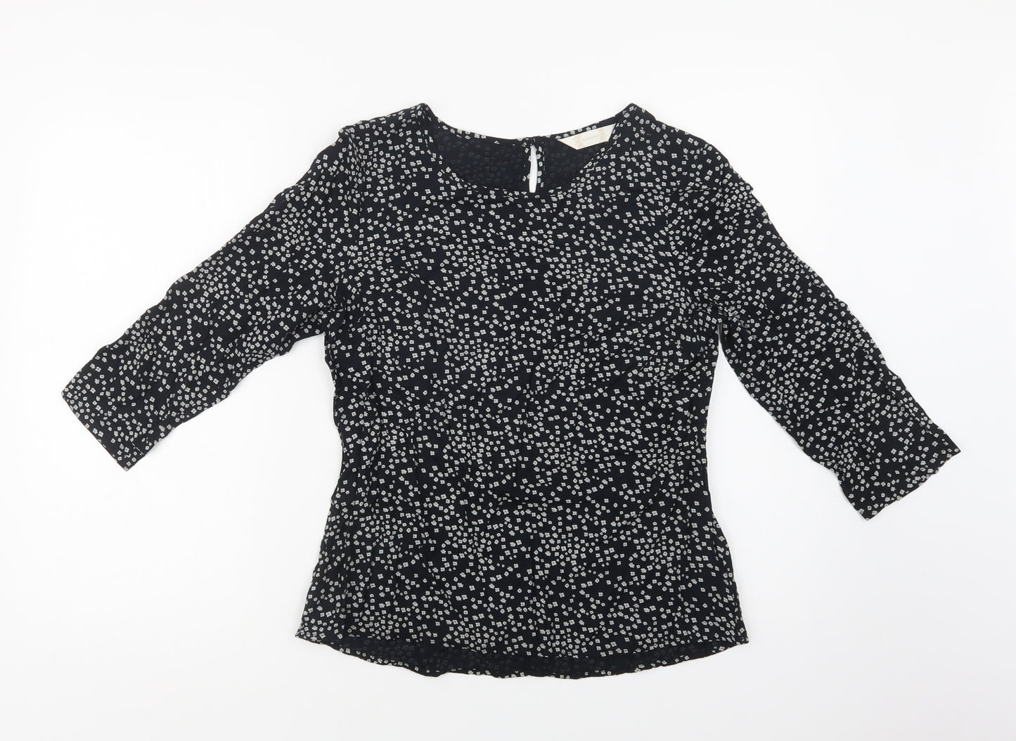 BHS Womens Black Floral Viscose Basic Blouse Size 10 Crew Neck