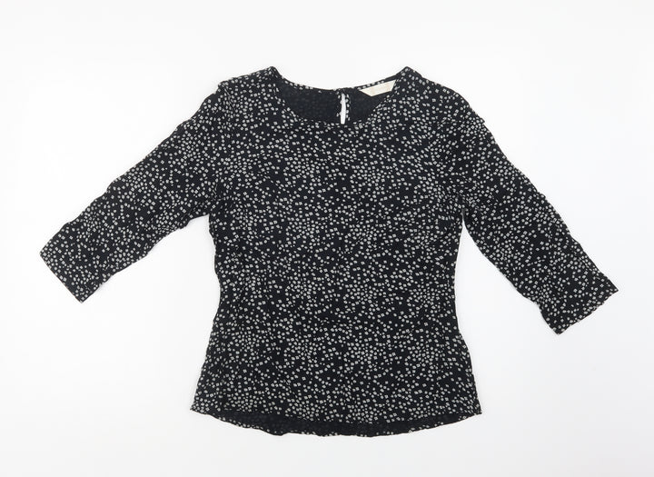 BHS Womens Black Floral Viscose Basic Blouse Size 10 Crew Neck