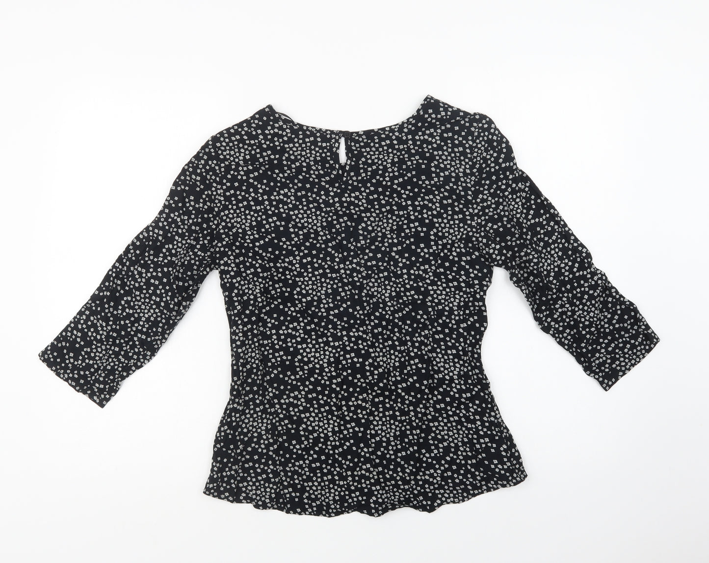 BHS Womens Black Floral Viscose Basic Blouse Size 10 Crew Neck