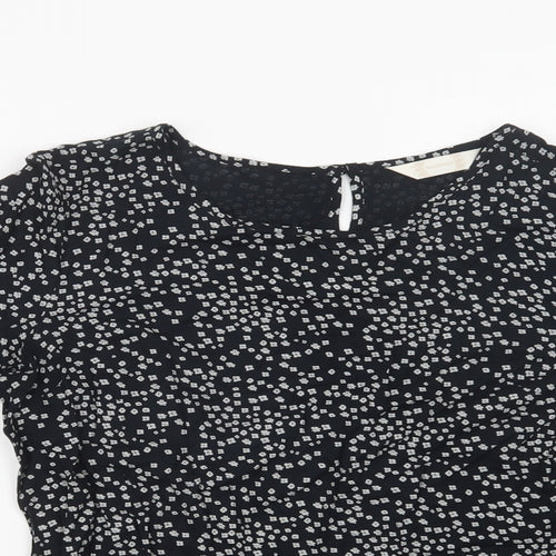 BHS Womens Black Floral Viscose Basic Blouse Size 10 Crew Neck