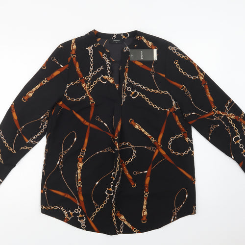 Papaya Womens Black Geometric Polyester Basic Blouse Size 12 V-Neck