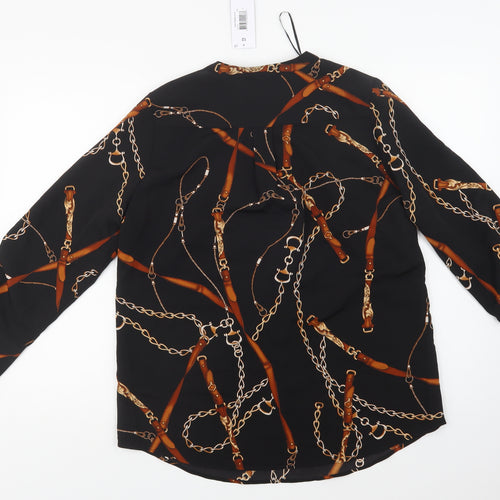 Papaya Womens Black Geometric Polyester Basic Blouse Size 12 V-Neck