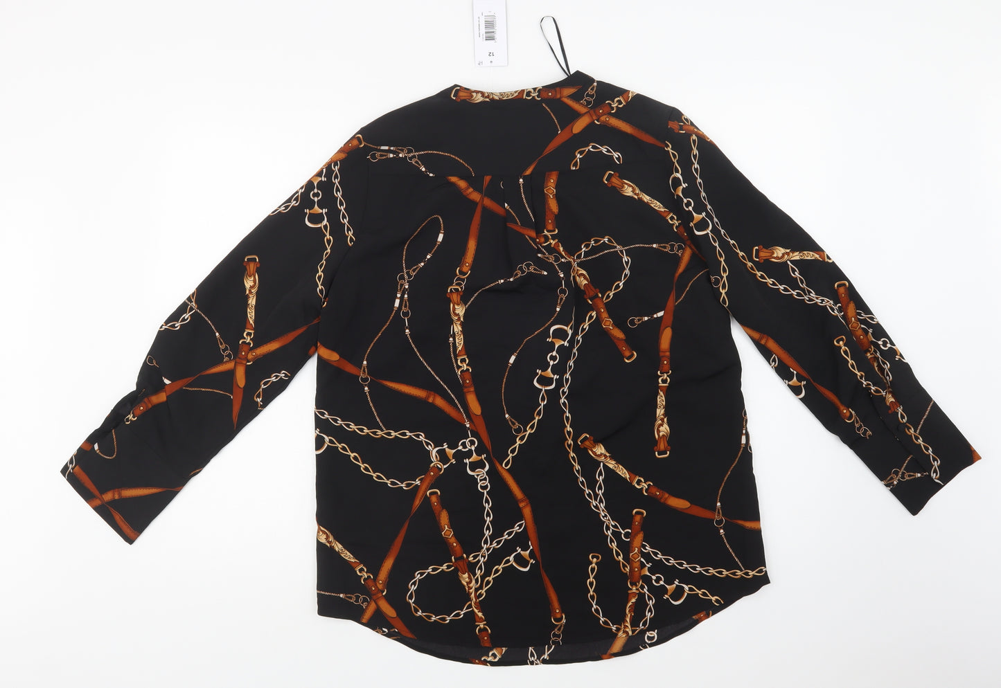 Papaya Womens Black Geometric Polyester Basic Blouse Size 12 V-Neck