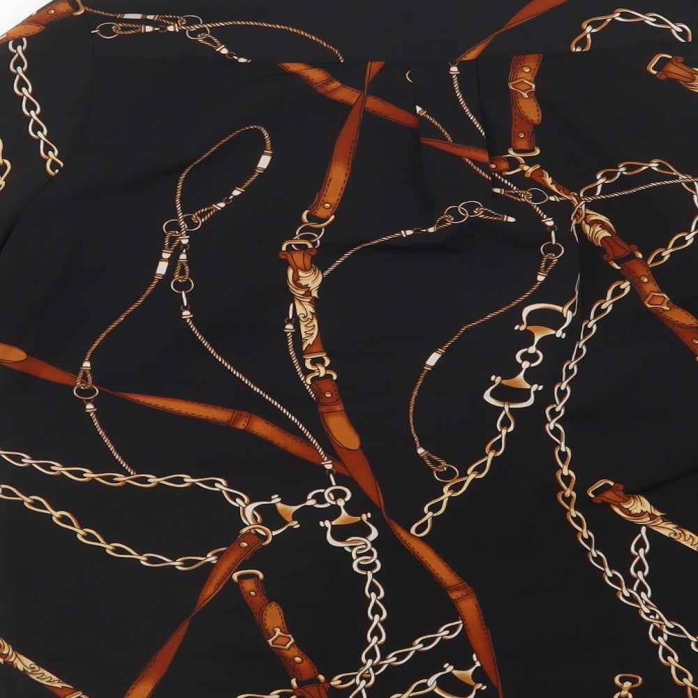 Papaya Womens Black Geometric Polyester Basic Blouse Size 12 V-Neck