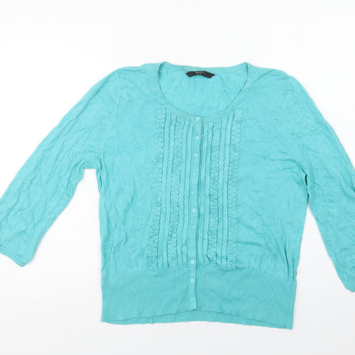 BHS Womens Blue Round Neck  Cotton Cardigan Jumper Size 14