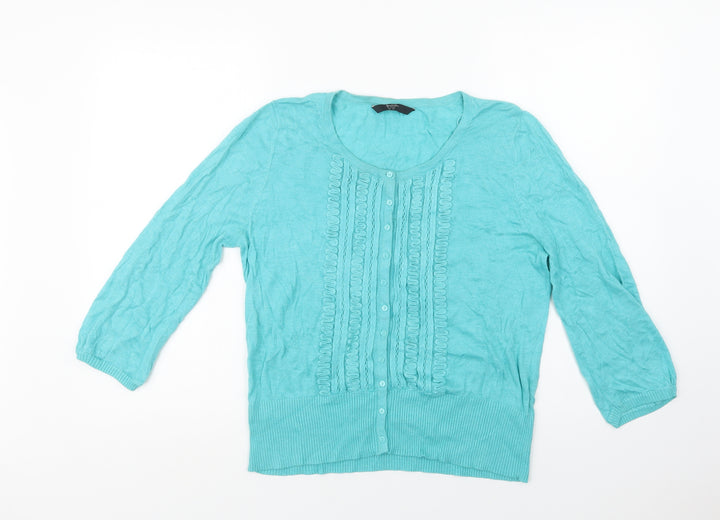BHS Womens Blue Round Neck Cotton Cardigan Jumper Size 14