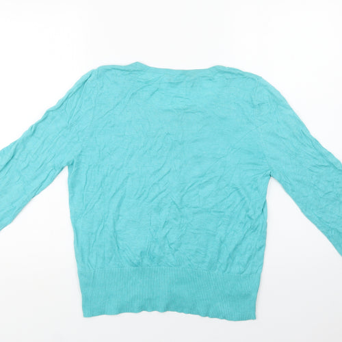 BHS Womens Blue Round Neck  Cotton Cardigan Jumper Size 14