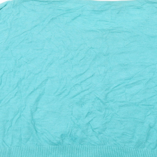 BHS Womens Blue Round Neck  Cotton Cardigan Jumper Size 14