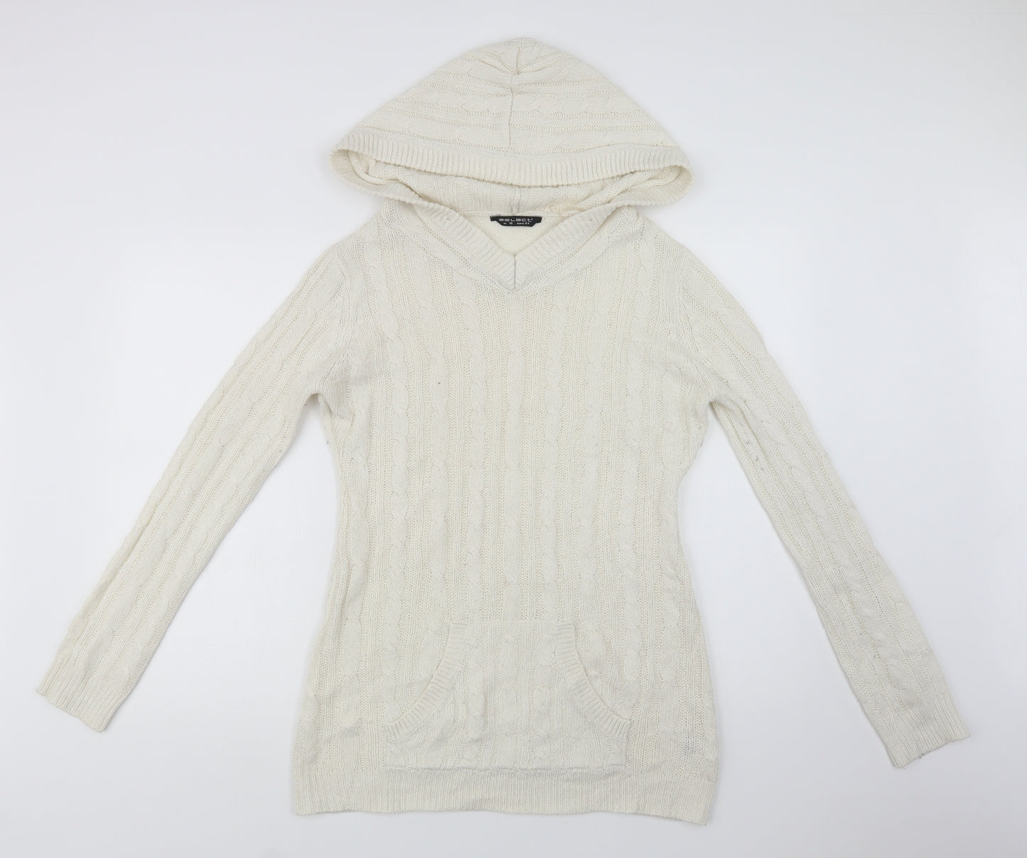 Select Womens Ivory V-Neck  Acrylic Pullover Jumper Size 16