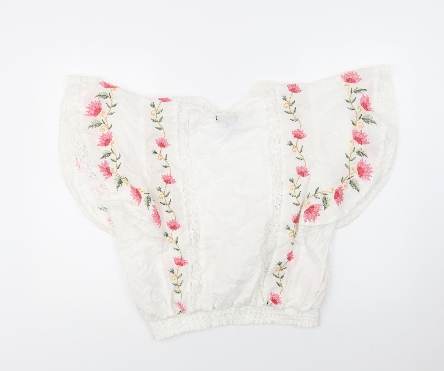Lipsy London Womens White Floral Cotton Basic Blouse Size 16 V-Neck