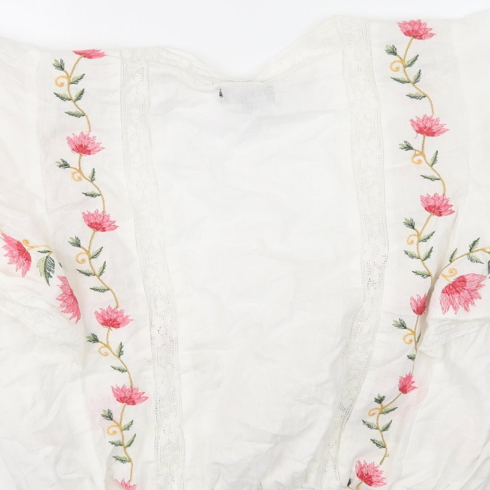 Lipsy London Womens White Floral Cotton Basic Blouse Size 16 V-Neck
