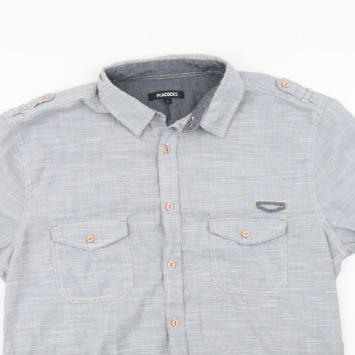 Peacocks Mens Blue  Polyester  Button-Up Size L Collared Button