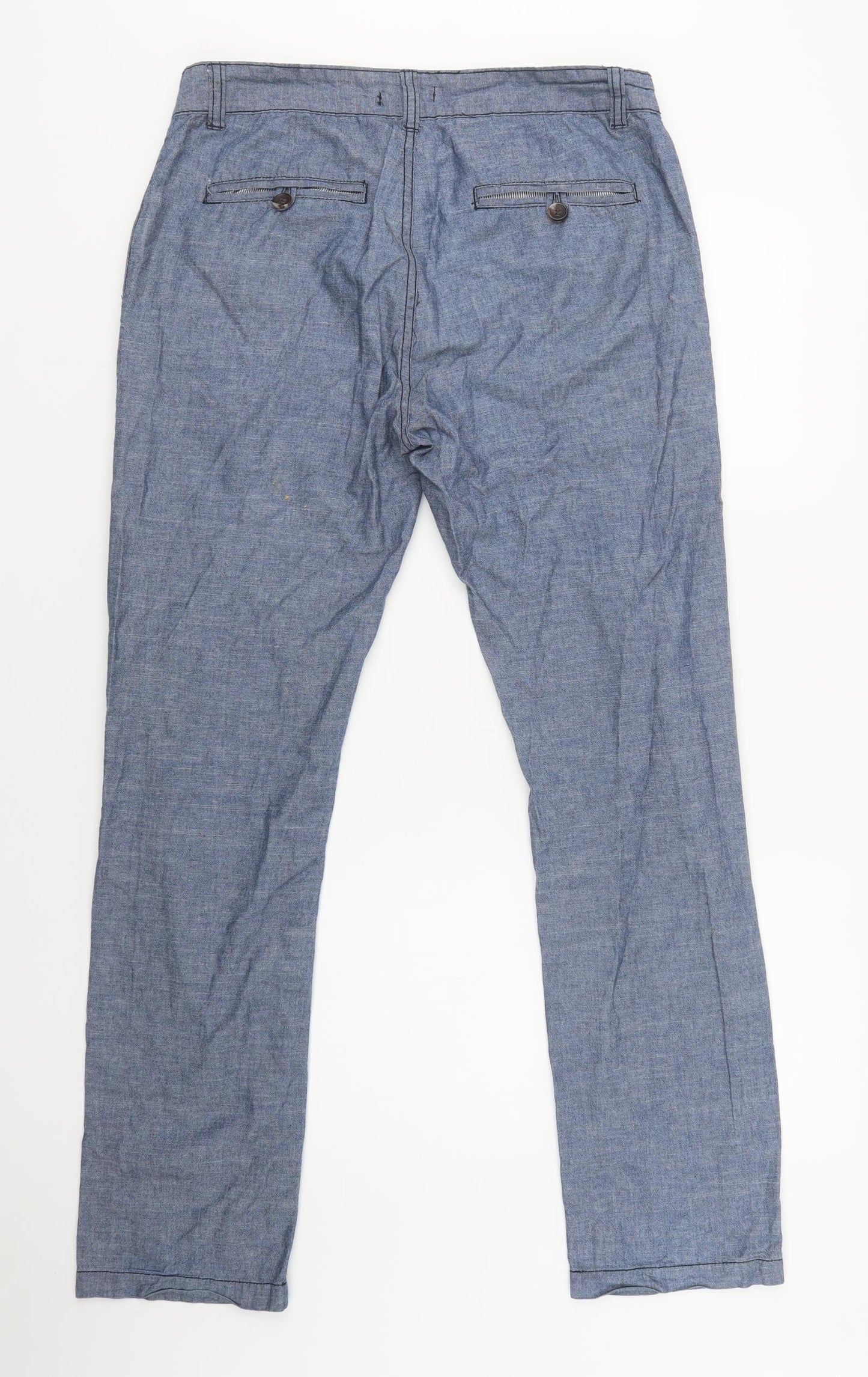 Peacocks Mens Blue  Cotton Chino Trousers Size 32 L32 in Regular Button