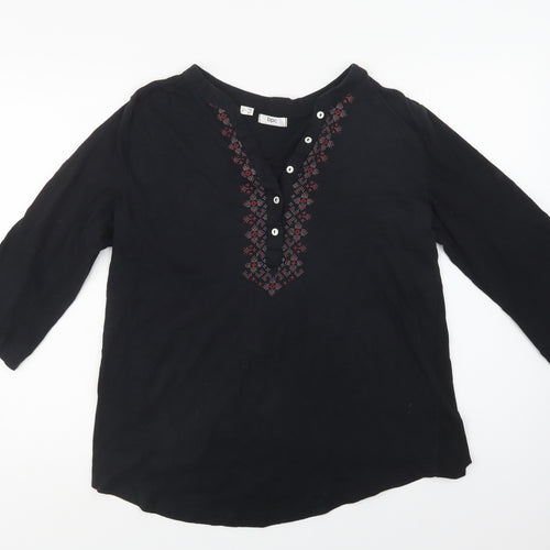 bonprix Womens Black Geometric Cotton Basic Blouse Size M V-Neck