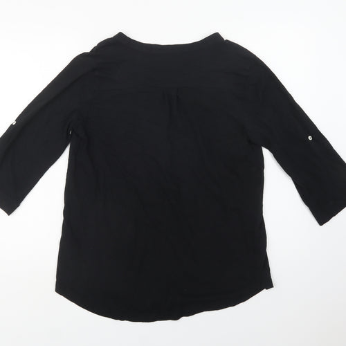 bonprix Womens Black Geometric Cotton Basic Blouse Size M V-Neck
