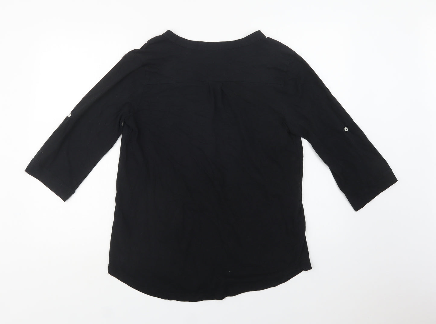 bonprix Womens Black Geometric Cotton Basic Blouse Size M V-Neck