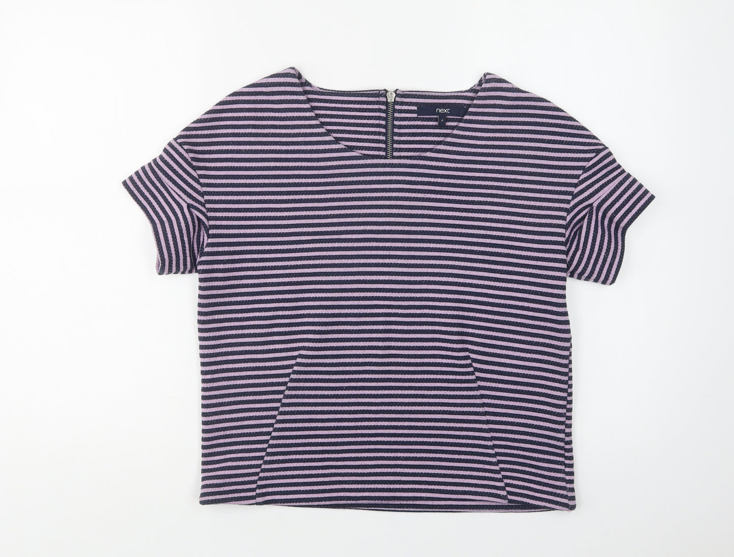NEXT Womens Purple Striped Cotton Basic Blouse Size 6 Round Neck